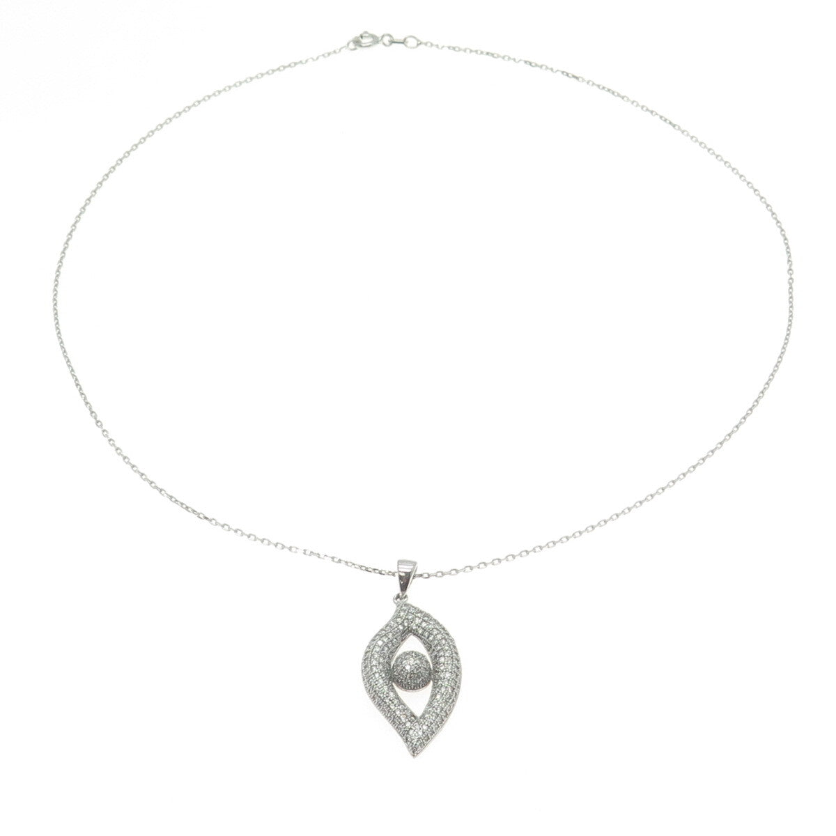 925 Sterling Silver Round-Cut C Z Modernist Eye Cable Chain Necklace 16"