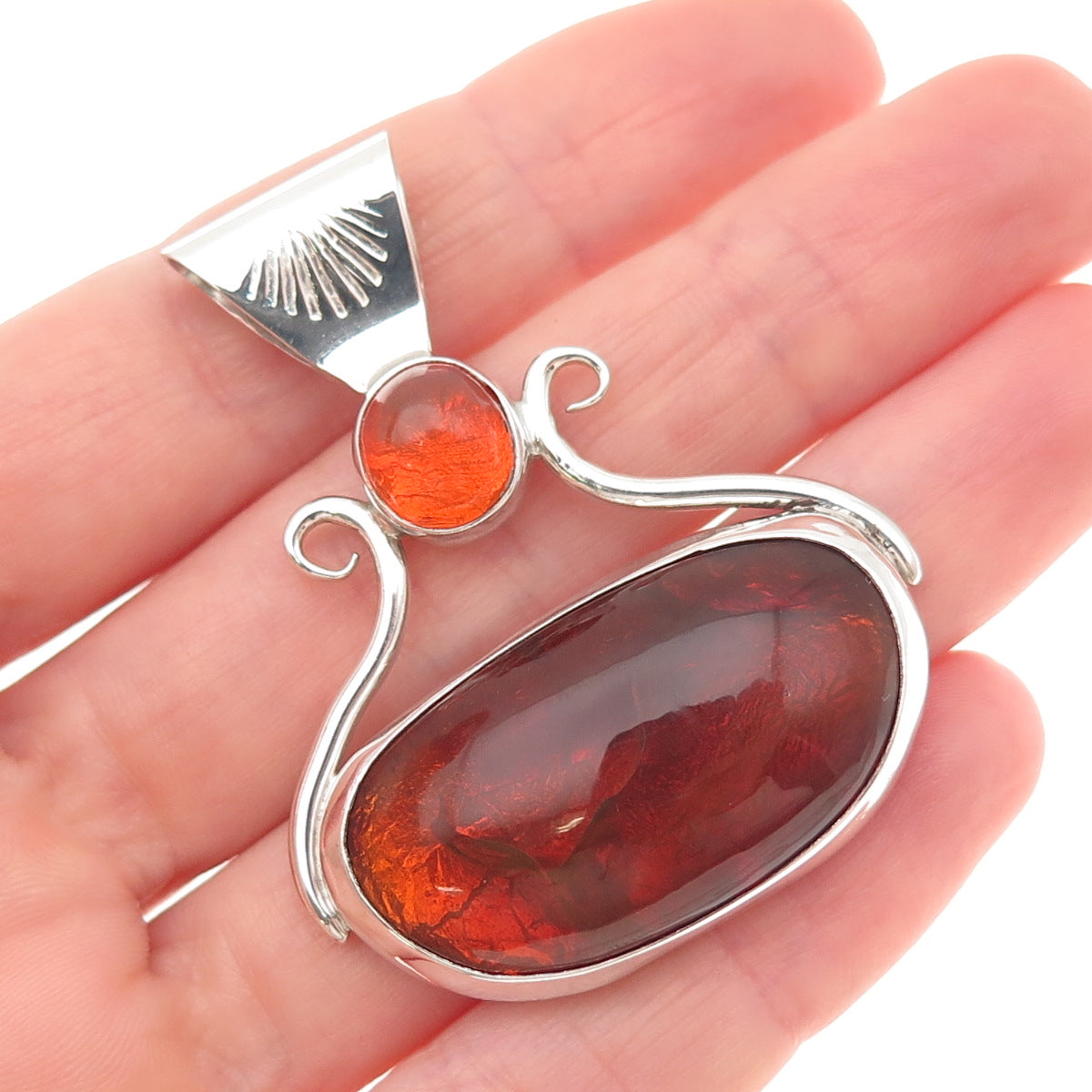 Stanley Bain Navajo Old Pawn 925 Sterling Silver Vintage Amber Tribal Pendant