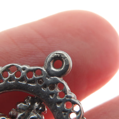 925 Sterling Silver Antique Art Deco Enamel Christmas Tree Minimalist Pendant