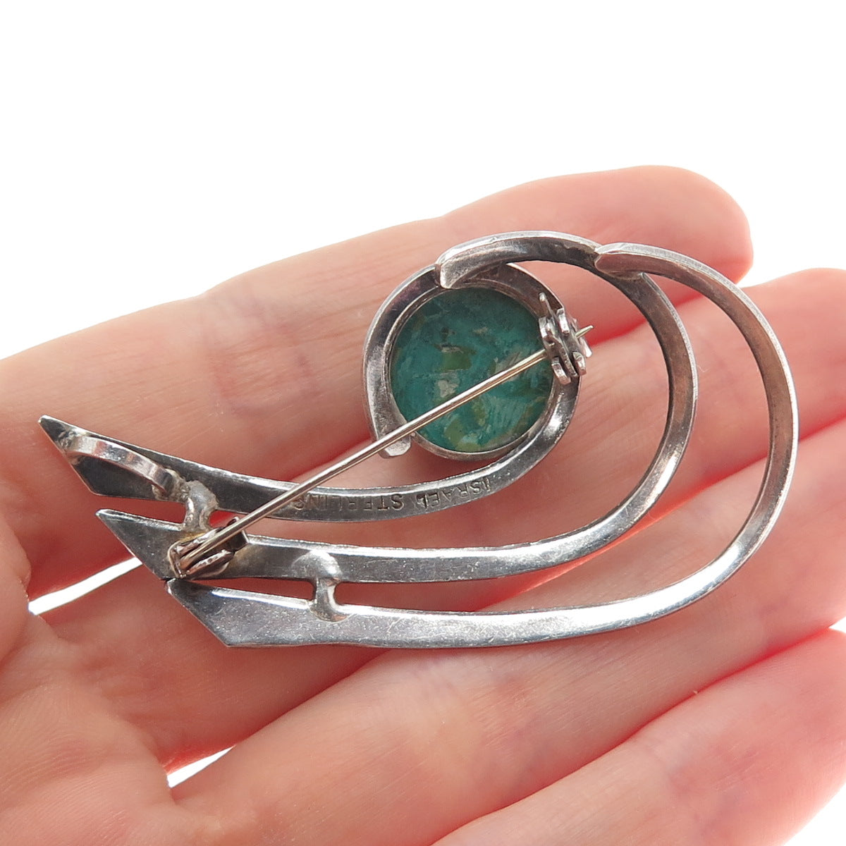 925 Sterling Silver Vintage Israel Real Eilat Modernist Wave Pin Brooch