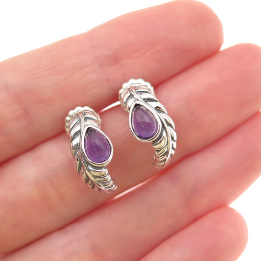 Carolyn Pollack & American West Sterling Vintage Amethyst Feather Hoop Earrings