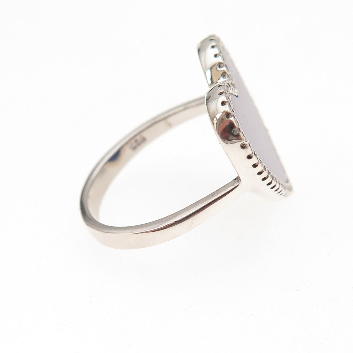 925 Sterling Silver Real Lapis & C Z Heart Ring Size 6.25