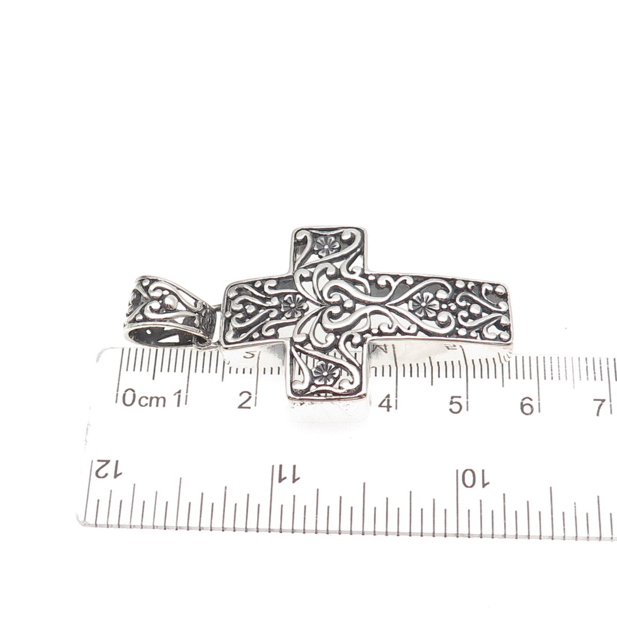 Carolyn Pollack 925 Sterling Silver Vintage Floral Ornate Cross Oxidized Pendant