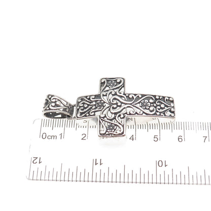 Carolyn Pollack 925 Sterling Silver Vintage Floral Ornate Cross Oxidized Pendant