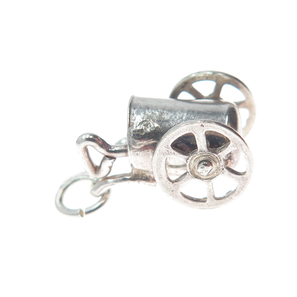925 Sterling Silver Antique Art Deco Wheelbarrow Pot Minimalist 3D Charm Pendant