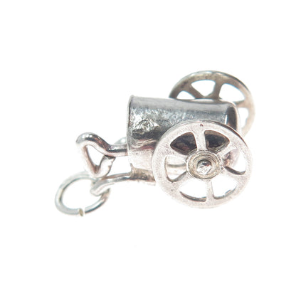 925 Sterling Silver Antique Art Deco Wheelbarrow Pot Minimalist 3D Charm Pendant