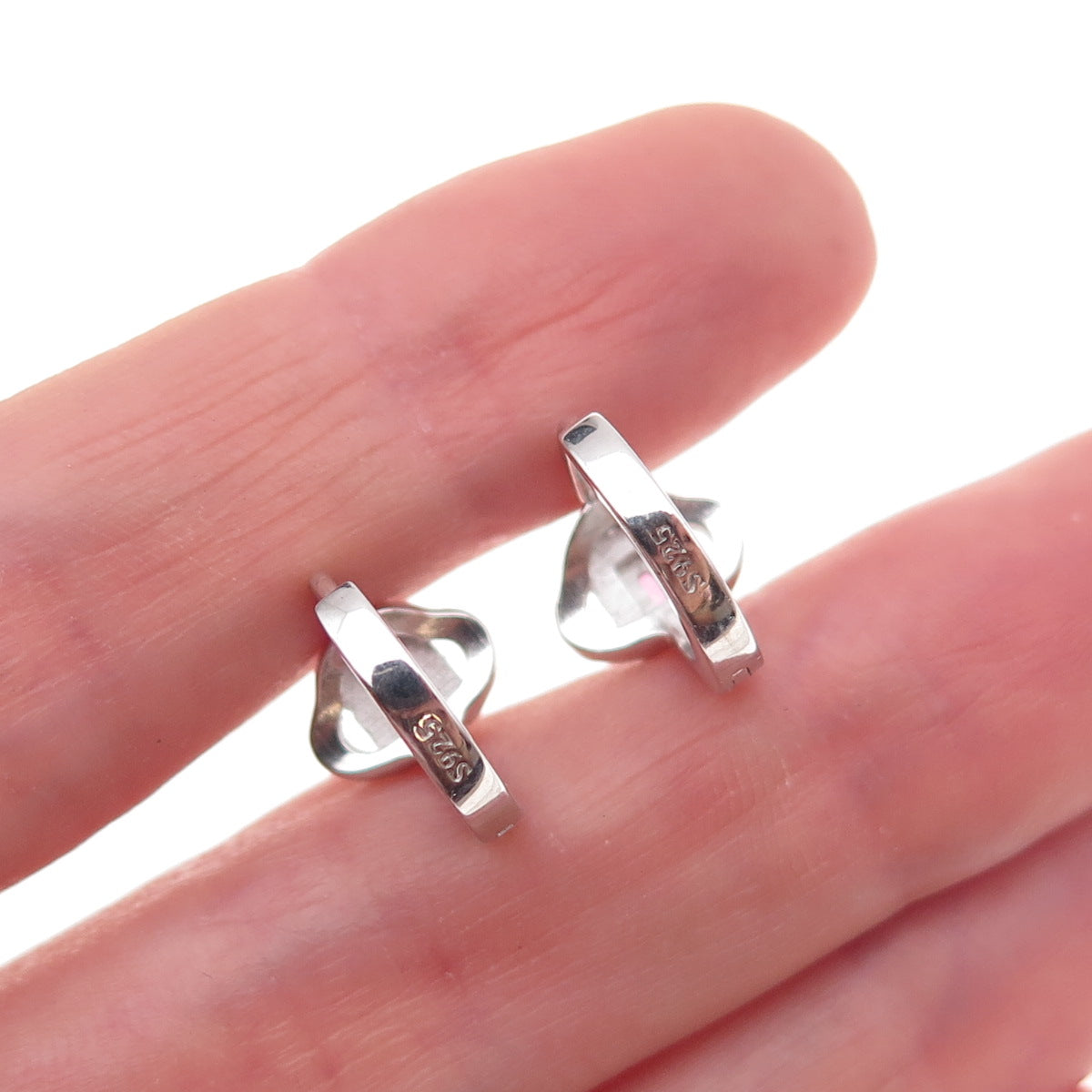 925 Sterling Silver Pink & White C Z Hoop Earrings
