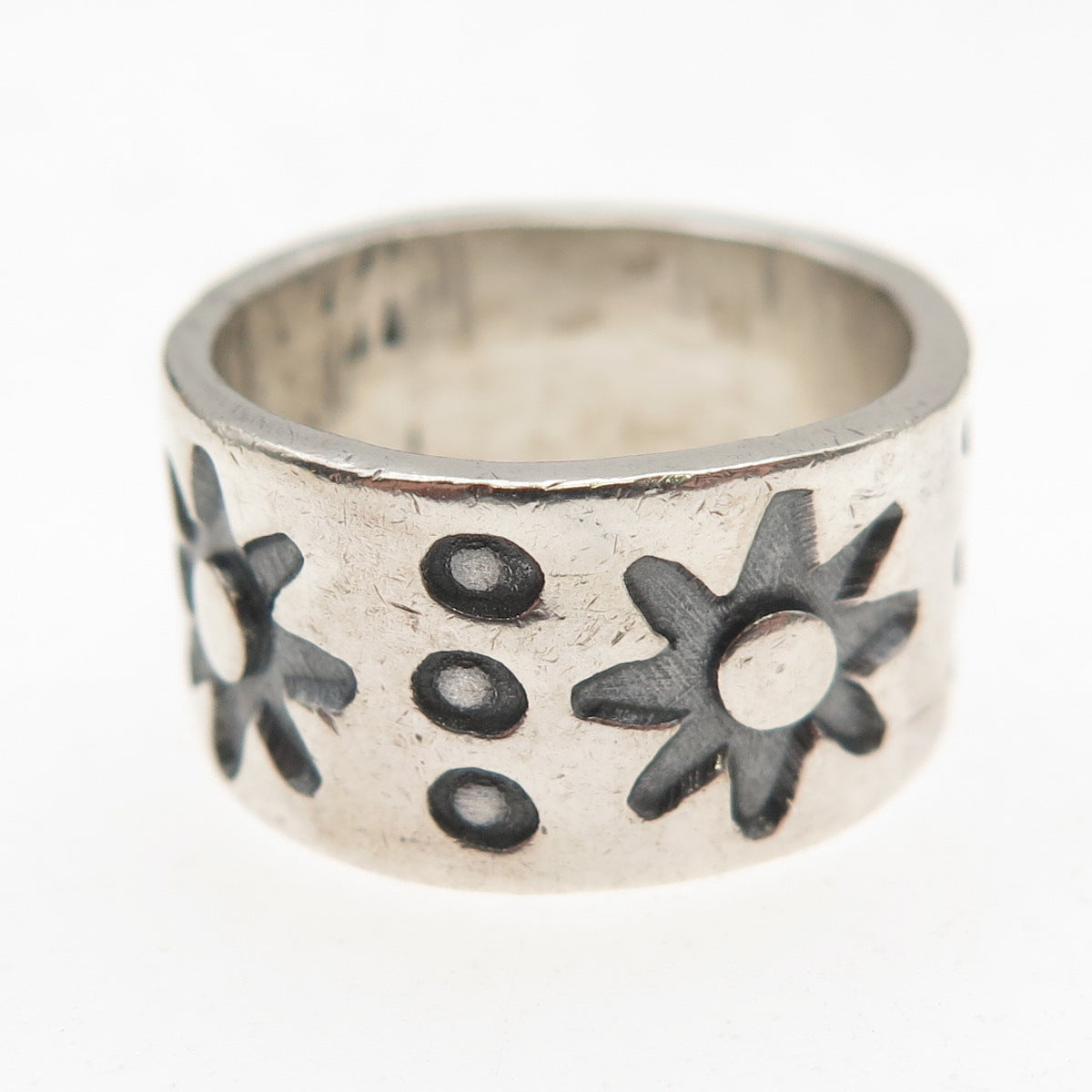 925 Sterling Silver Vintage Mexico Sun Oxidized Wide Band Ring Size 7