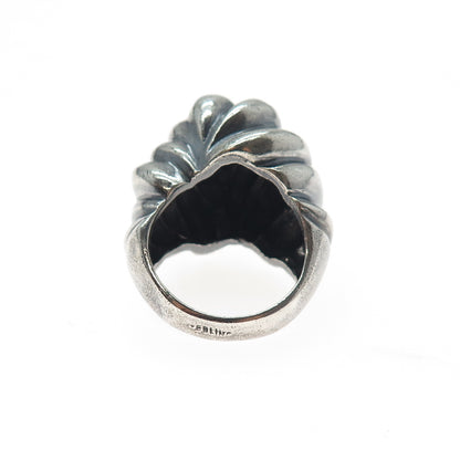925 Sterling Silver Vintage Modernist Dome Oxidized Ring Size 7
