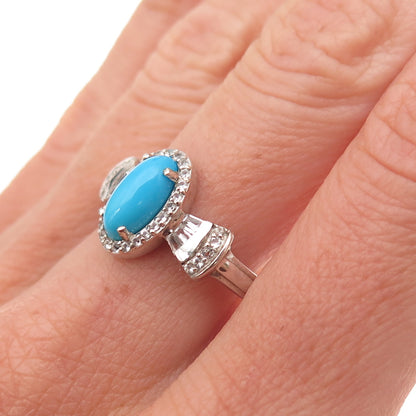 Chuck Clemency 925 Sterling Silver Real Turquoise & White Topaz Ring Size 8