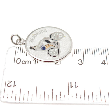 BREADNER CO 925 Sterling Silver Vintage Enamel Motorcycler Bermuda Charm Pendant