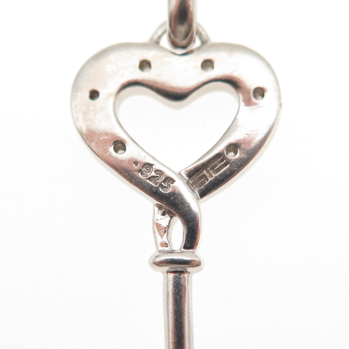 925 Sterling Silver Real Round-Cut Diamond Heart Key Cable Chain Necklace 18"