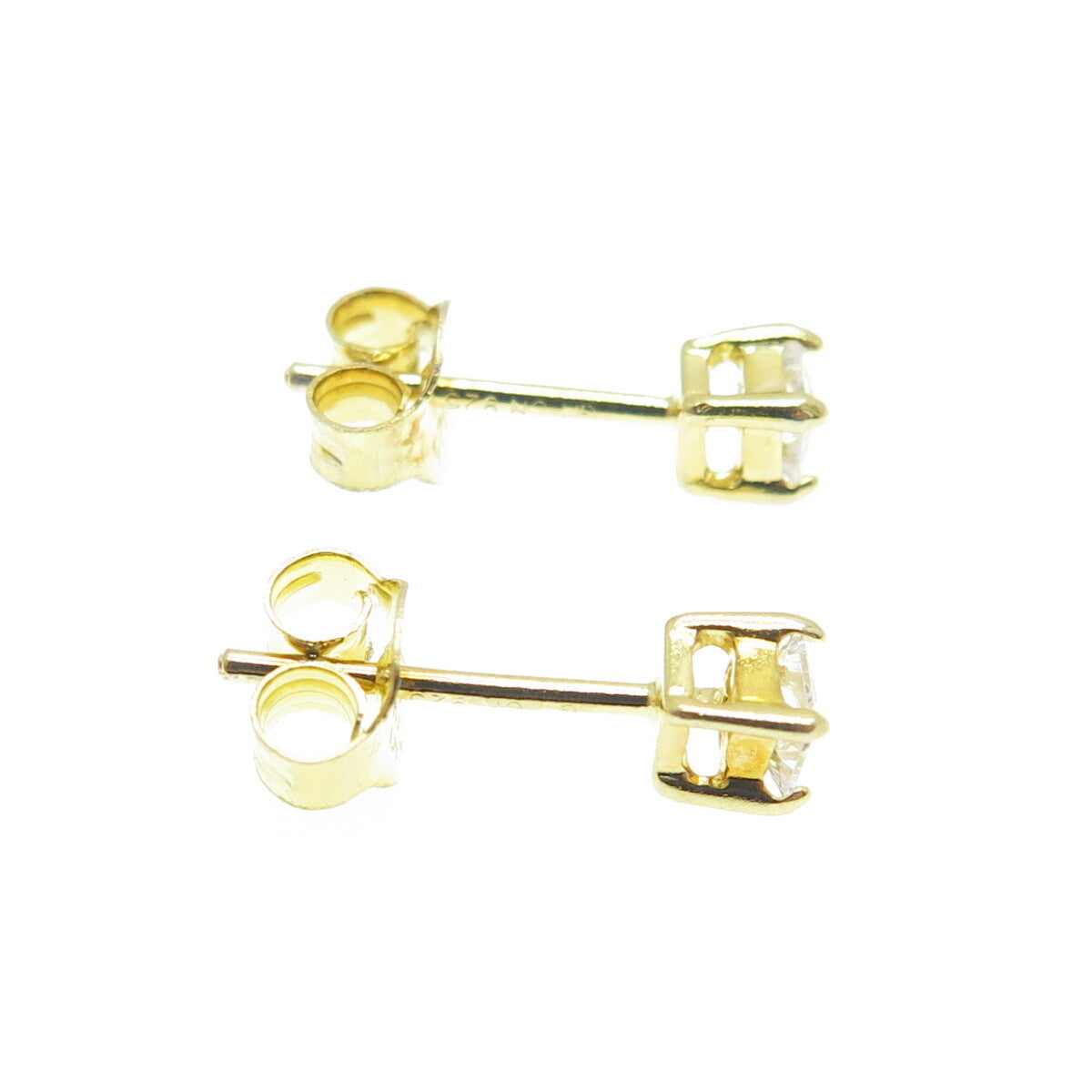 925 Sterling Silver Gold Plated Princess-Cut Shaped C Z Stud Earrings