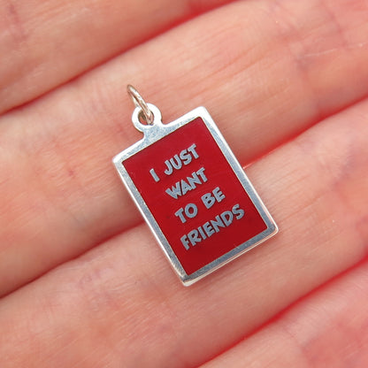 925 Sterling Silver Enamel I Just Want To Be Friends Minimalist Charm Pendant