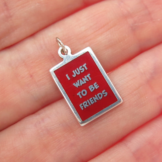 925 Sterling Silver Enamel I Just Want To Be Friends Minimalist Charm Pendant