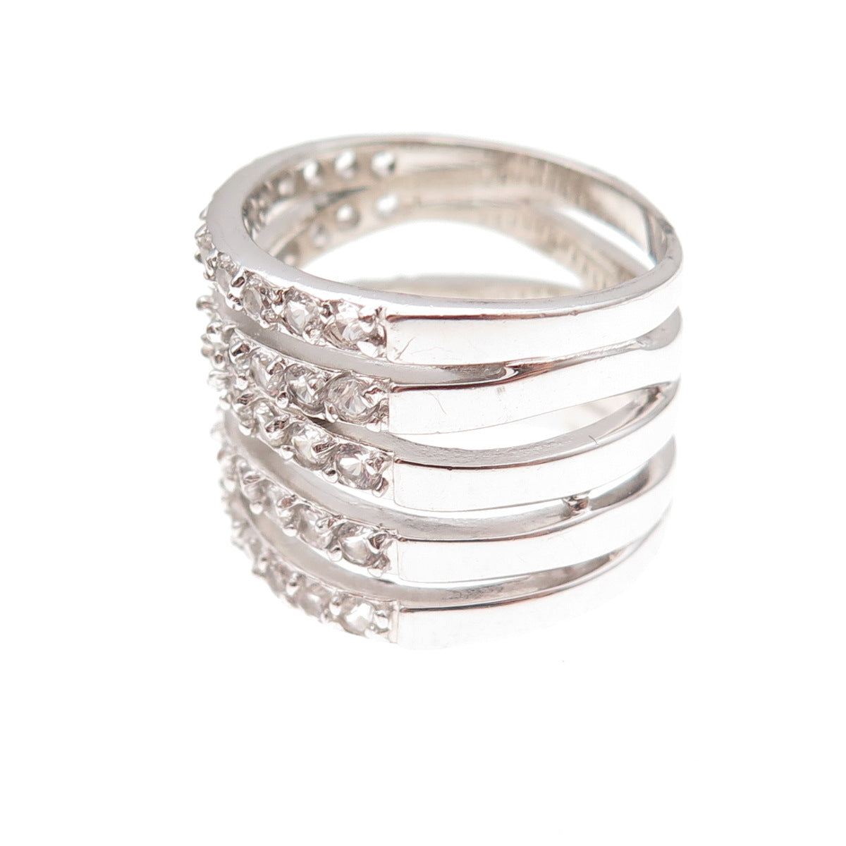 Dee Berkle 925 Sterling Silver Real Round-Cut White Topaz 5-Row Ring Size 7.25