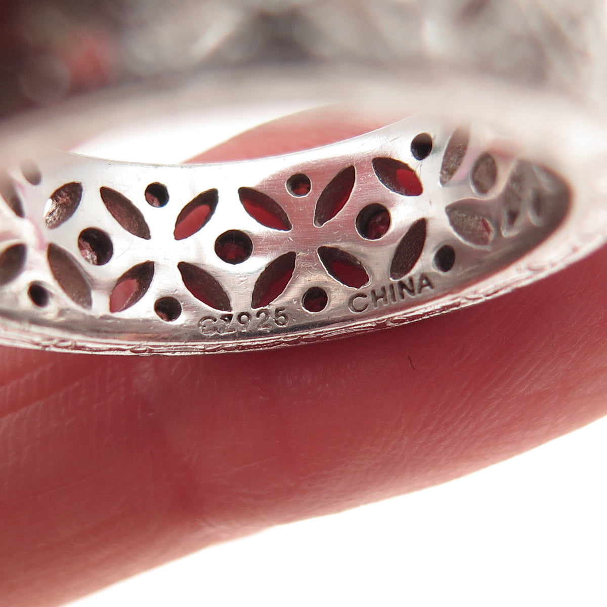 925 Sterling Silver Round-Cut C Z Floral Band Ring Size 8.25