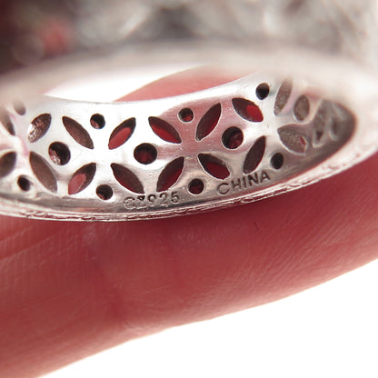 925 Sterling Silver Round-Cut C Z Floral Band Ring Size 8.25