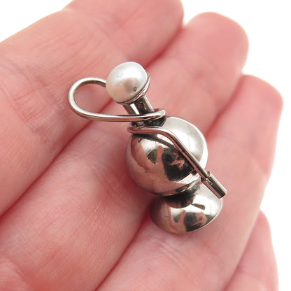 925 Sterling Silver Antique Art Deco Real Pearl Hookah 3D Charm Pendant