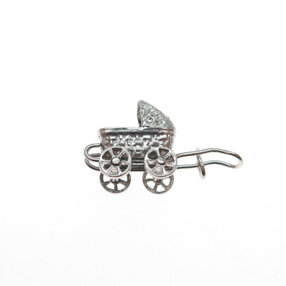 925 Sterling Silver Antique Art Deco Baby Stroller Minimalist 3D Charm Pendant