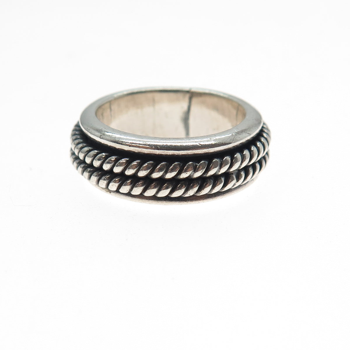 925 Sterling Silver Vintage Mexico Rotating Band Oxidized Ring Size 7.25