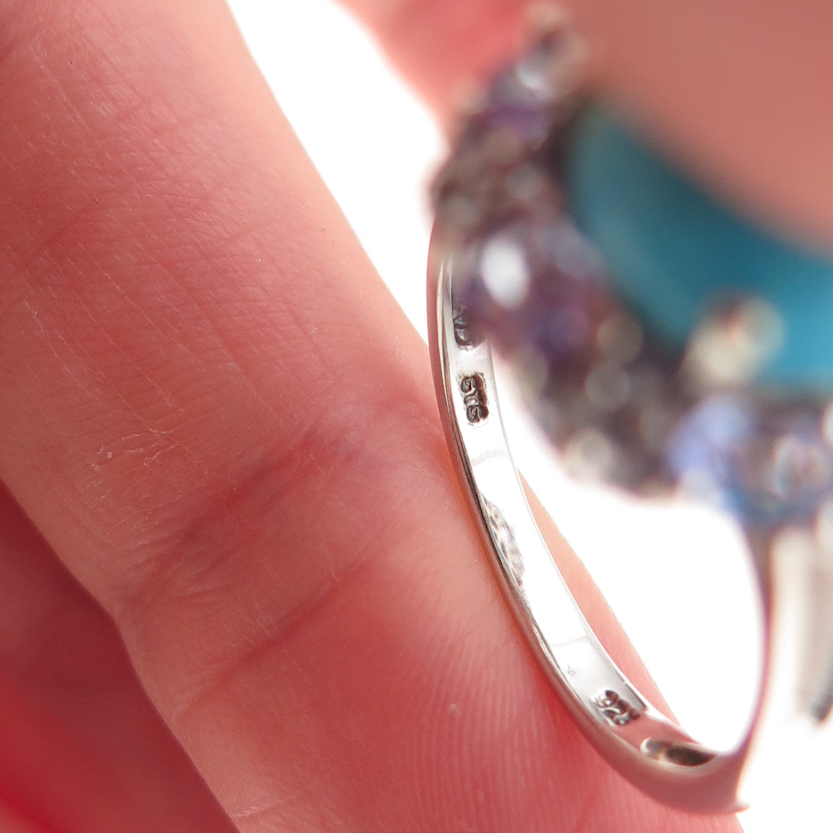 Chuck Clemency 925 Sterling Silver Real Turquoise & Tanzanite Floral Ring Size 8