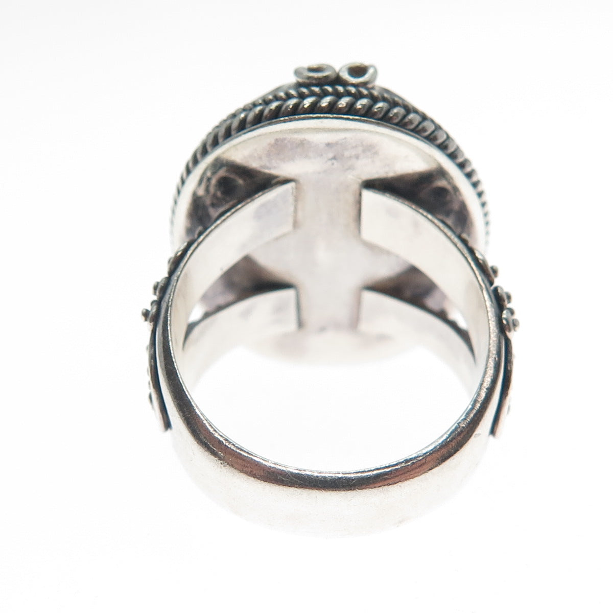 925 Sterling Silver Vintage Real Mother-of-Pearl Hearts Roped Ring Size 5.25