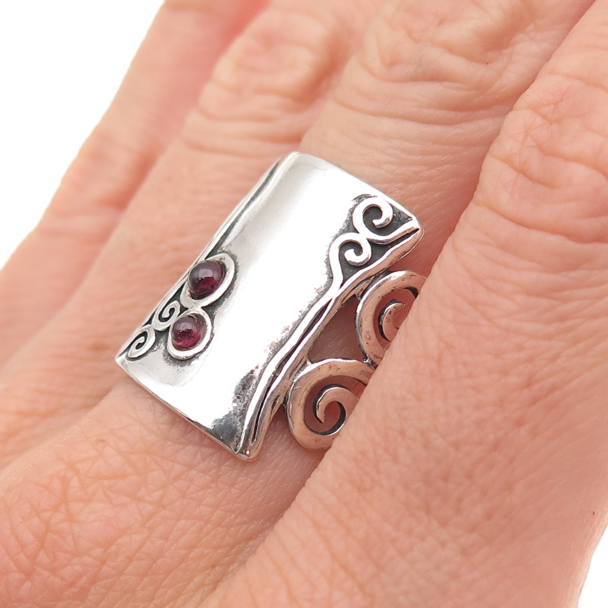 925 Sterling Vintage AS Israel Real Tourmaline Modernist Oxidized Ring Size 9
