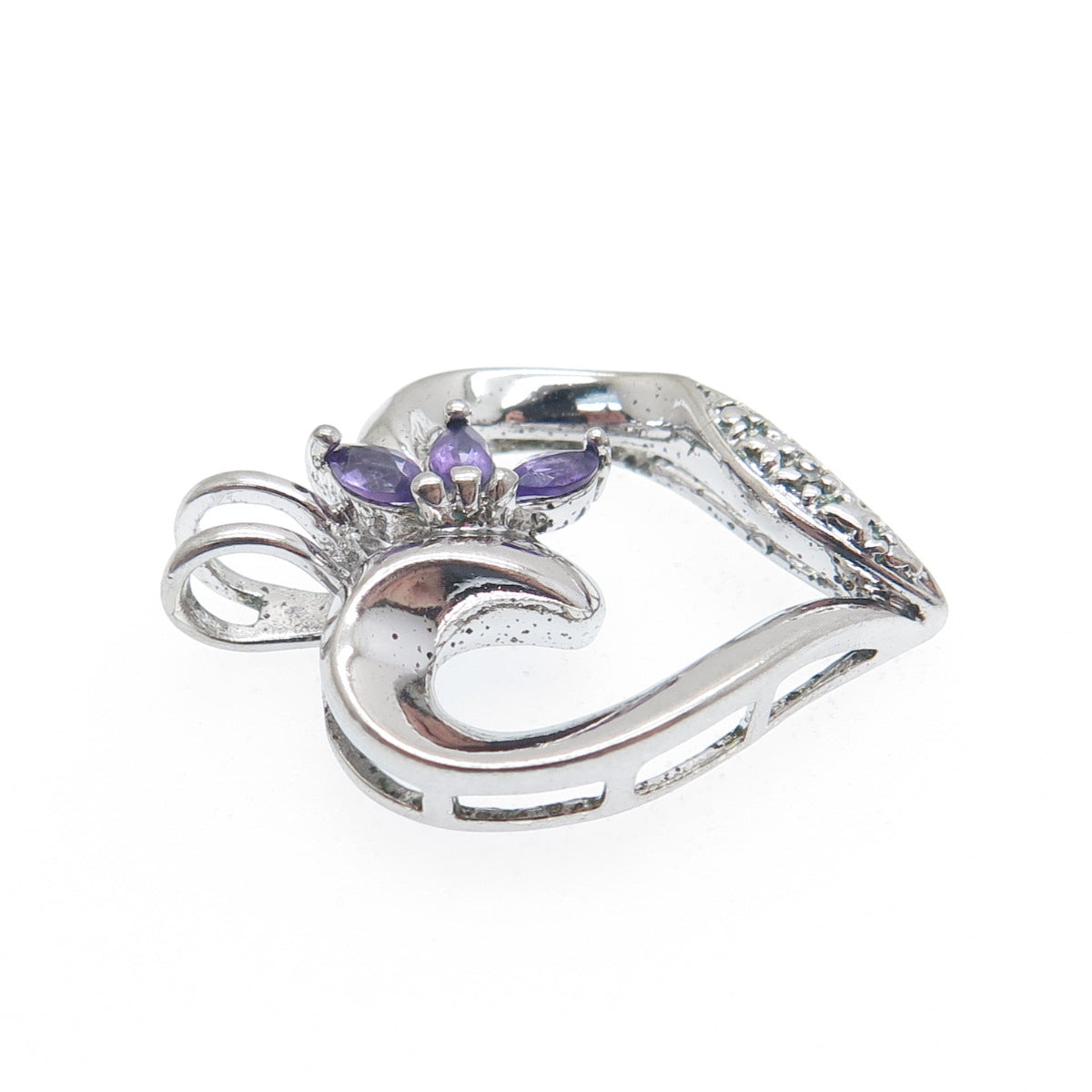 ROSS SIMONS 925 Sterling Silver Real Diamond Accent & Amethyst Heart Pendant