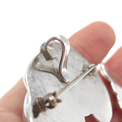 925 Sterling Vintage Mexico Modernist Ribbed Spiral Oxidized Pin Brooch Pendant