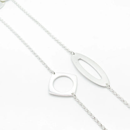 925 Sterling Silver Vintage Geometric Shapes Station Rolo Chain Necklace 32"