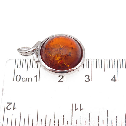 835 Silver Vintage Real Amber Modernist Oxidized Charm Pendant