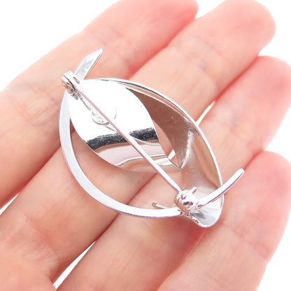 CURTIS CREATIONS Sterling Silver Vintage Real Pearl Modernist Flower Pin Brooch