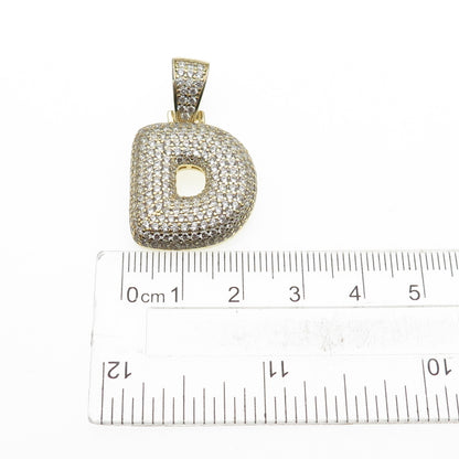 925 Sterling Silver Gold Plated Round-Cut C Z Letter D Initial Pendant