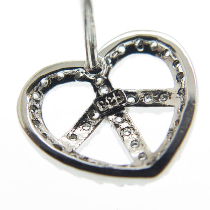 925 Sterling Silver Round-Cut C Z Peace Symbol Heart Stud Earrings