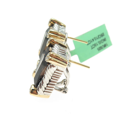 DANWAK 18K Gold Sterling 24-Diamond 0.15ct 2-Quartz 10.41ct Omega Back Earrings