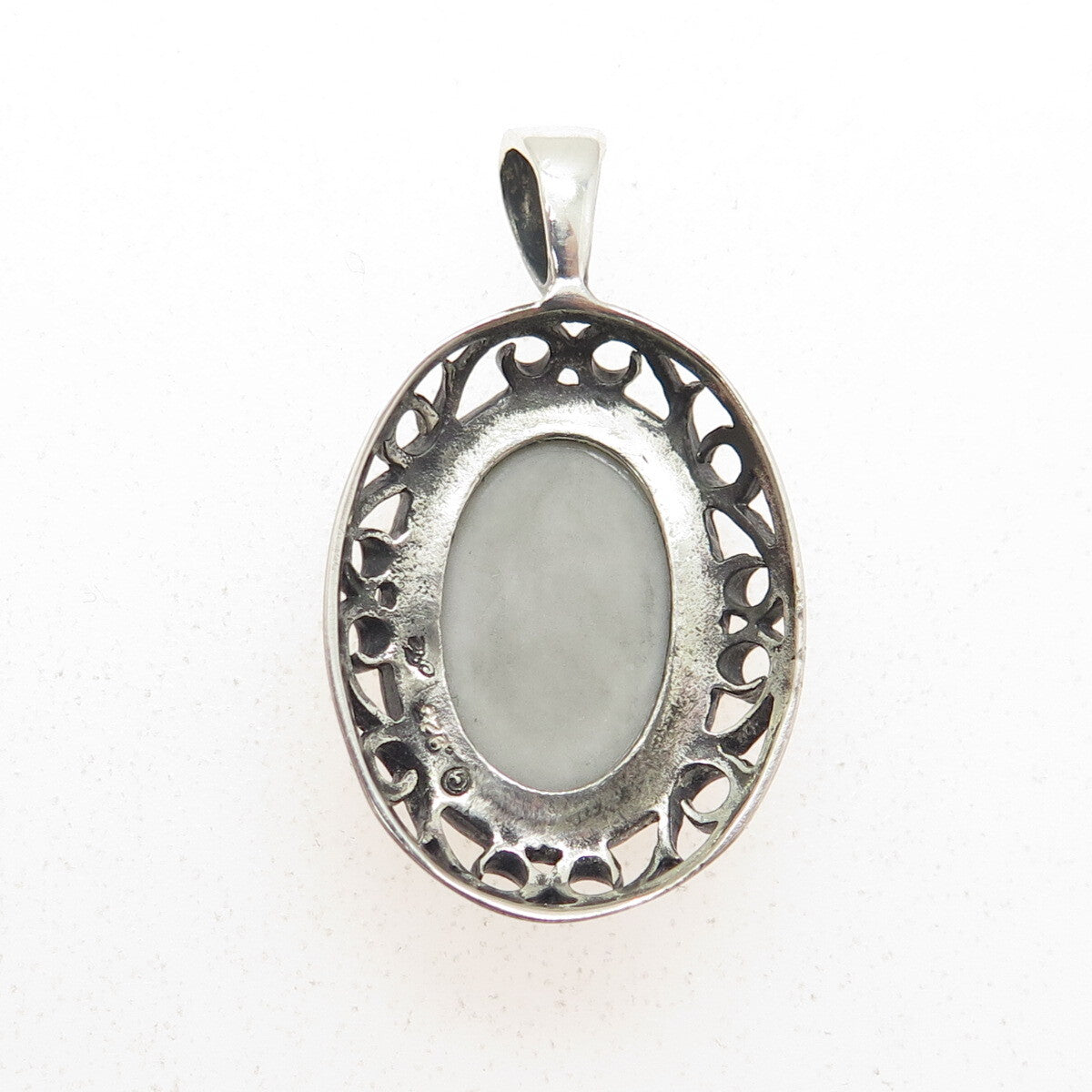 JEZLAINE 925 Sterling Silver Vintage Floral Ceramic Oxidized Swirl Pendant