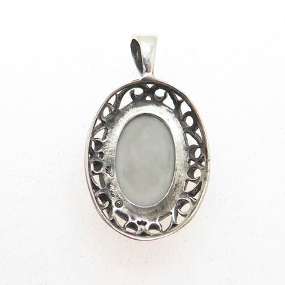 JEZLAINE 925 Sterling Silver Vintage Floral Ceramic Oxidized Swirl Pendant