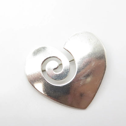 925 Sterling Silver Vintage Heart Swirl Pin Brooch