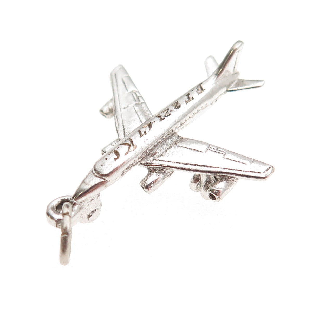 925 Sterling Silver Vintage Engraved Airplane 3D Charm Pendant