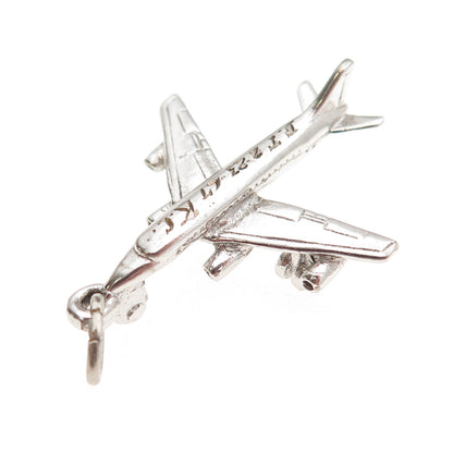 925 Sterling Silver Vintage Engraved Airplane 3D Charm Pendant