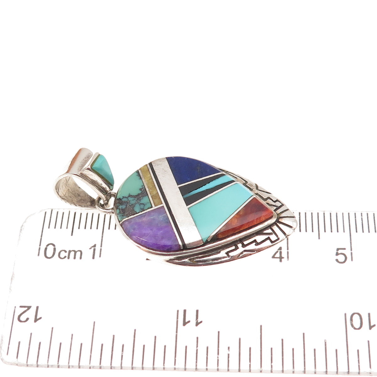 Calvin Begay Navajo Old Pawn 925 Sterling Silver Vintage Multi-Gem Charm Pendant