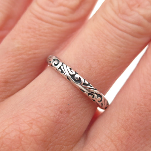 925 Sterling Silver Vintage Floral Scroll Oxidized Band Ring Size 6.75
