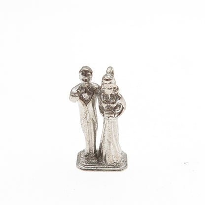 925 Sterling Silver Vintage Bride & Groom Wedding 3D Mini Charm Pendant