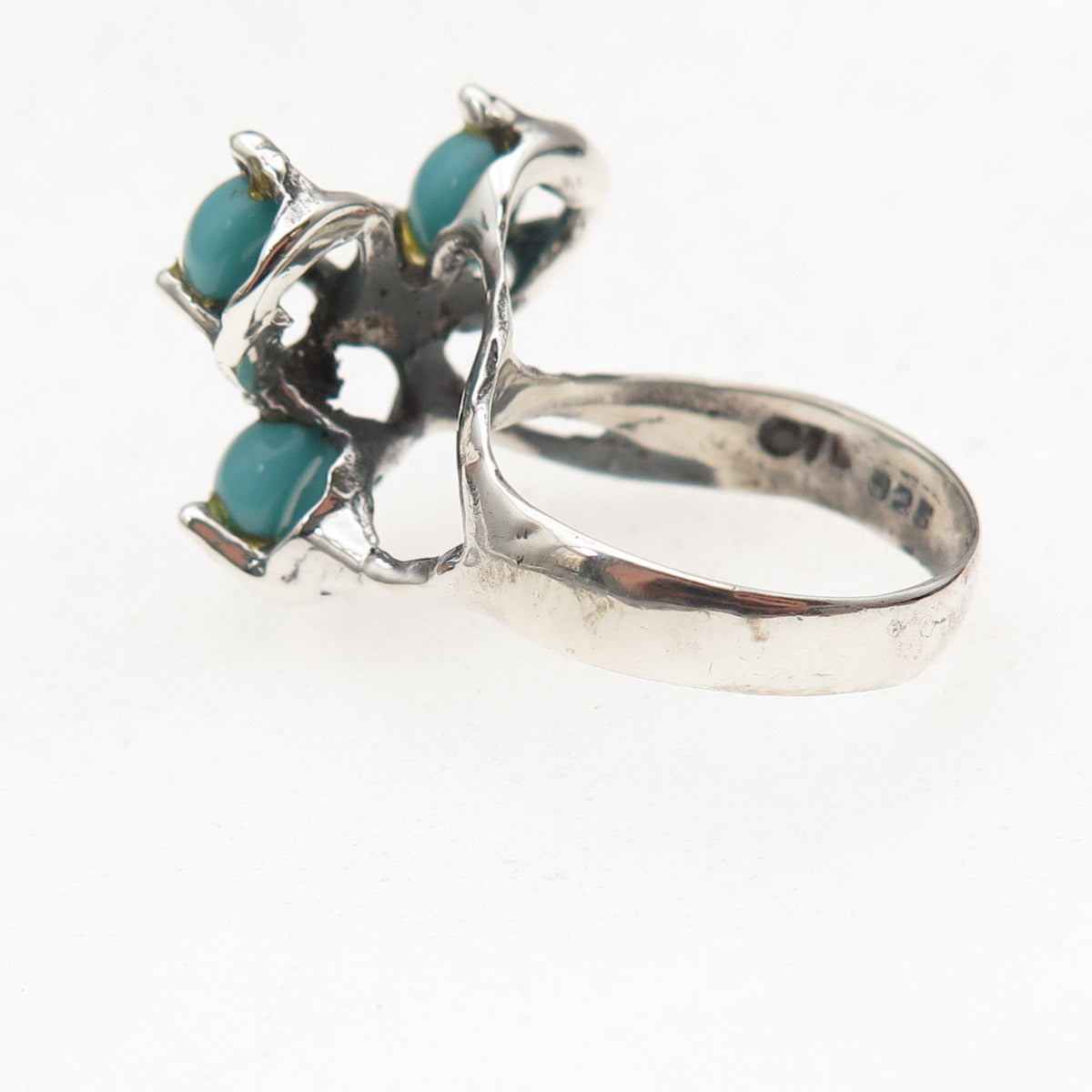 925 Sterling Silver Vintage Mexico Real Turquoise Oxidized Ring Size 6.25