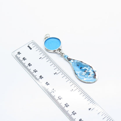 925 Sterling Silver Vintage Koko Blue Enamel Pendant