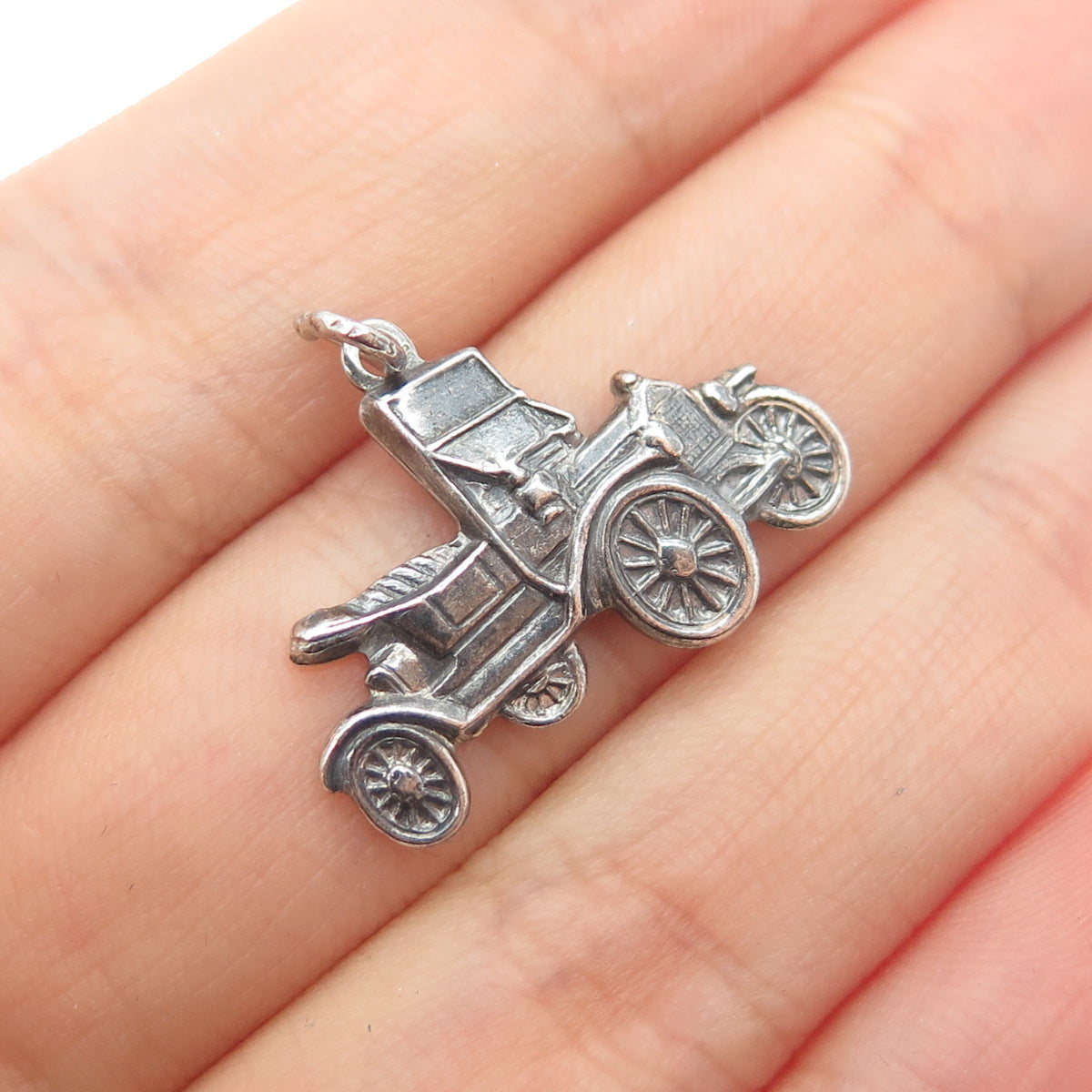 925 Sterling Silver Vintage Retro Car Oxidized Minimalist Charm Pendant