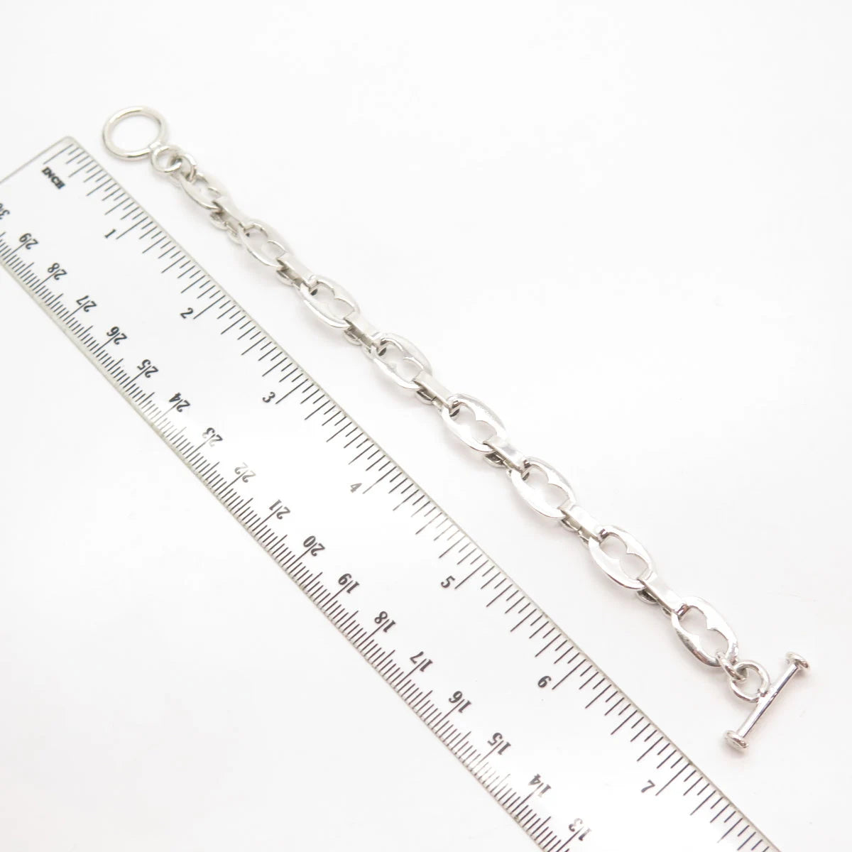 925 Sterling Silver Vintage Anchor Mariner Link Bracelet 6"