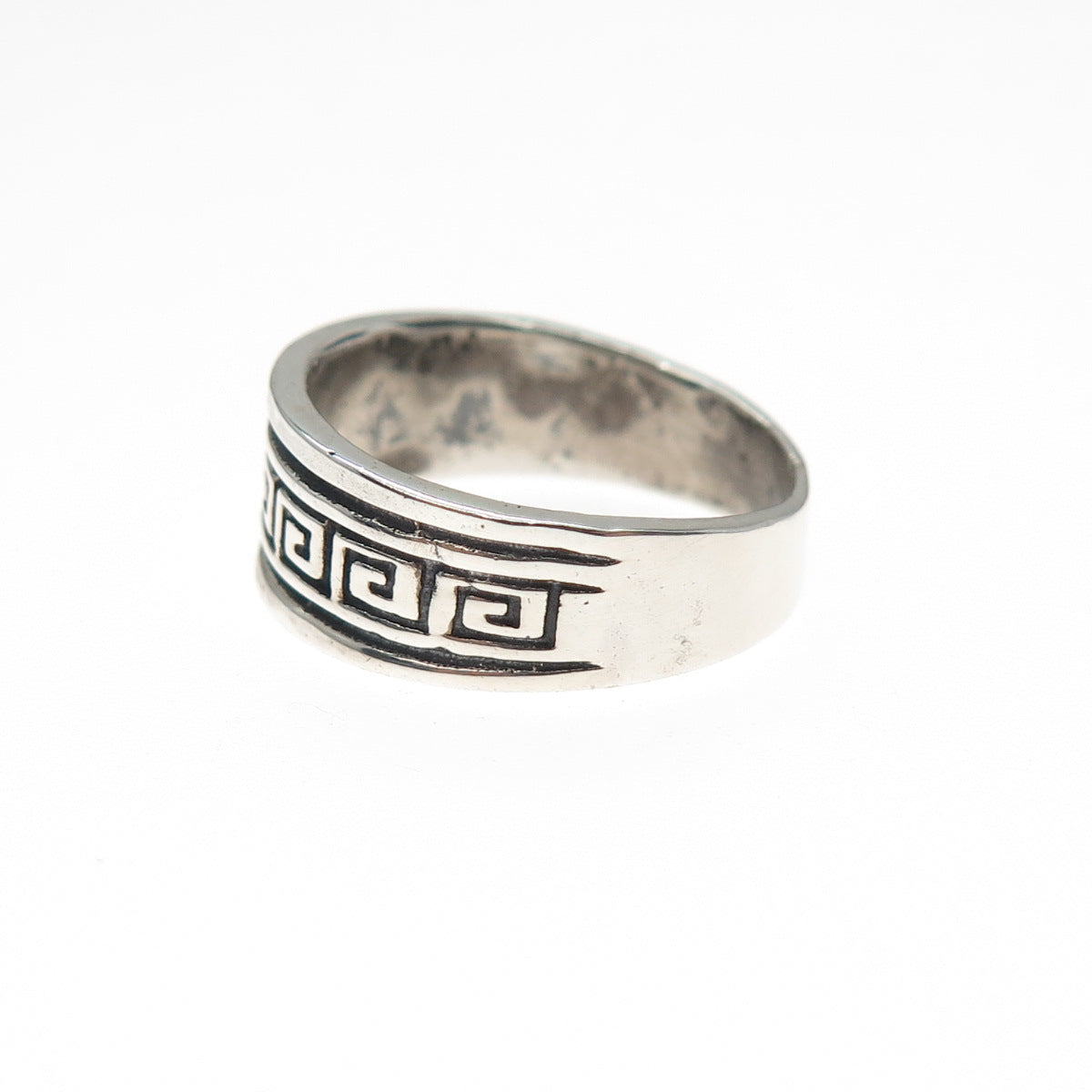 925 Sterling Silver Vintage Greek Key Oxidized Ring Size 7