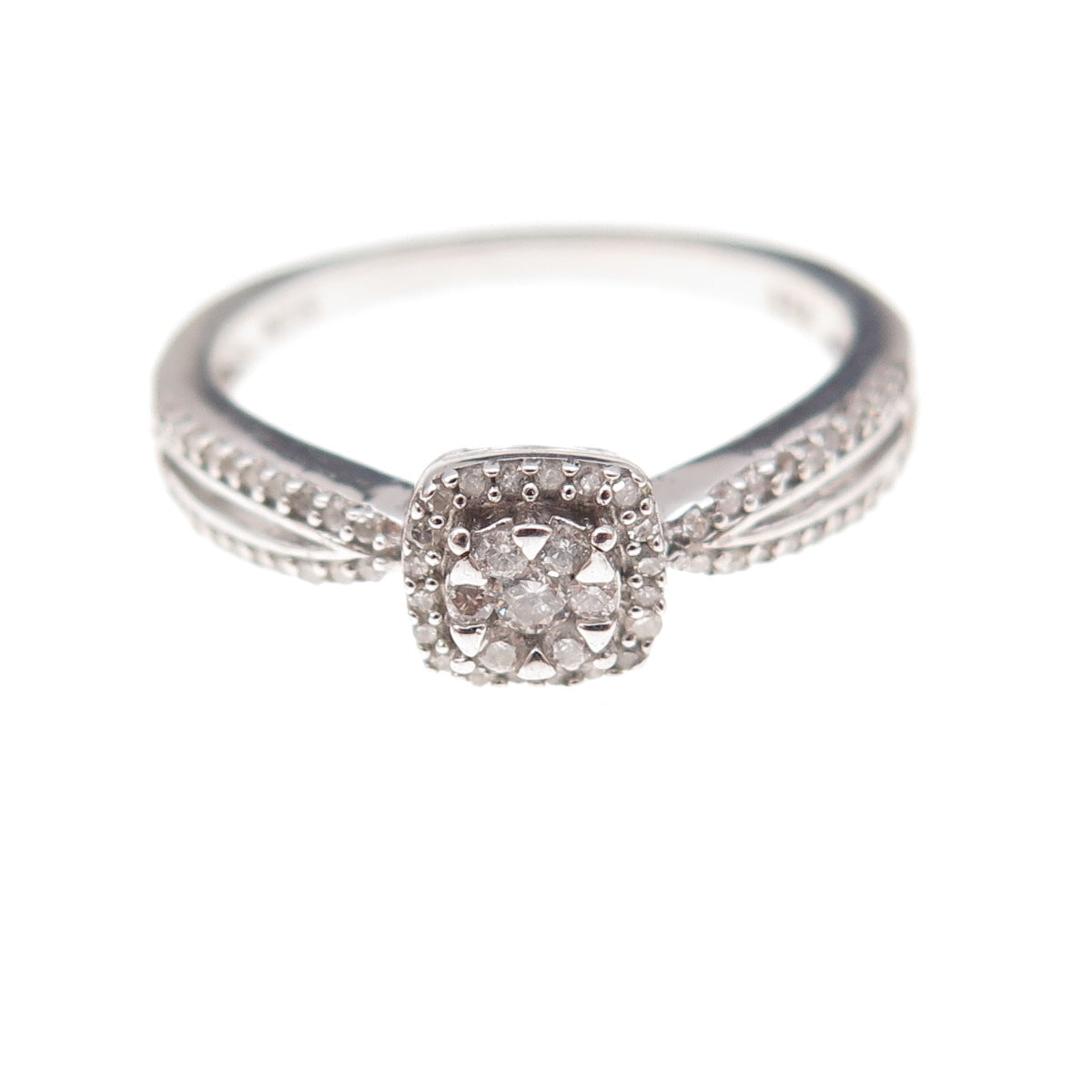 Sun 925 Sterling Silver Real Round-Cut Diamond Engagement Ring Size 7
